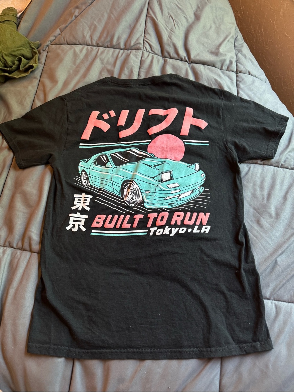 Built to Run Tokyo LA Graphic Tee - Black with Teal & Pink Print